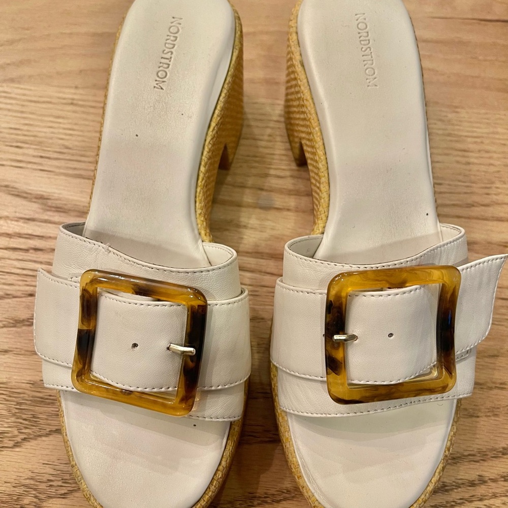 Nordstrom White Mules with Tortoise Buckle